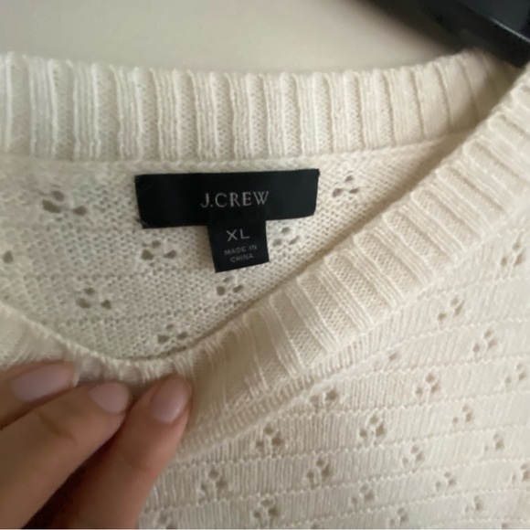 J. Crew | Ivory Crew Pointelle Wool and Alpaca Blend Crewneck Sweater, XL - Picture 5 of 8